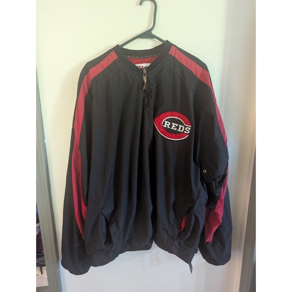 Vintage Cincinnati Reds MLB 90s Team Logo Majestic Black 1/4 Zip Jacket